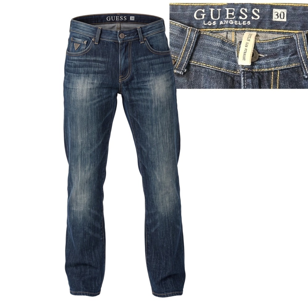 Guess Lincoln Slim Straight Denim Jeans Mens Blue 31x25 Dark Wash EUC